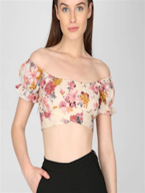 Buy I Love She Women Off White Floral Print Off Shoulder Bardot Crop