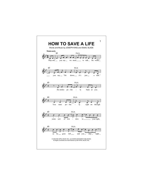 The Fray How To Save A Life Piano Sheet Music