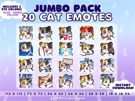 Calico Cat Emotes Twitch JUMBO Pack 1 20 Calico Cat Twitch Emotes