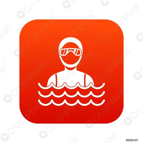 Scuba Diver Man In Diving Suit Icon Digital Red Stock Vector