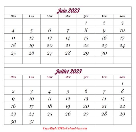 Calendrier Mois Juin Juillet A Imprimer The Calendrier