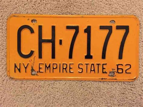 S New York Orange License Plate Pair Early