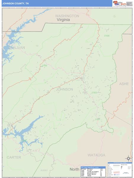 Johnson County Tennessee Zip Code Wall Map