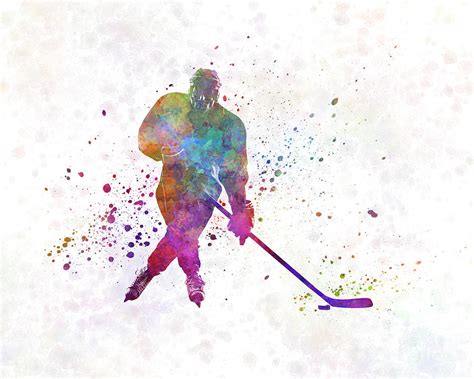 Hockey Man Player 03 In Watercolor Painting By Pablo Romero