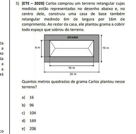 Carlos Comprou Um Terreno Retangular Cujas Medidas Est O Representadas