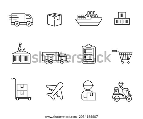 Set Delivery Logistics Icon Linear Style Stock Vector Royalty Free