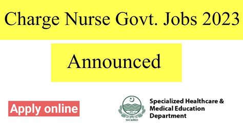 Charge Staff Nurse Government Jobs Vacancy 2023 Latest Update Nursing