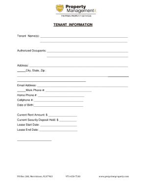 Fillable Online Tenant Information Tenant Information Form Fax Email