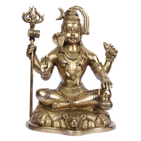 Brass Lord Shiva Idol Wearing Rudraksha Mala In Sitting Tiger With