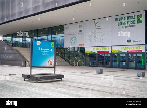 Main entrance to the CityCube Berlin, an exhibition hall of Messe ...