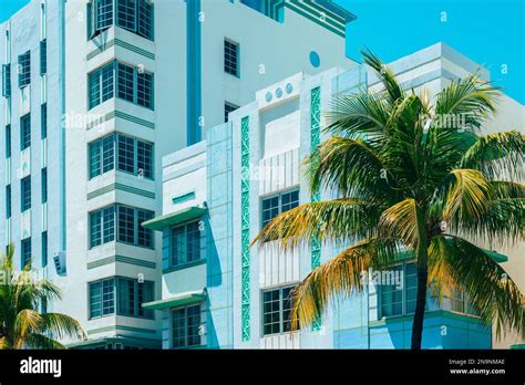 Detail Of Art Deco Buildings Along Ocean Drive In Miami South Beach