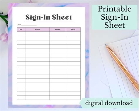 Sign-in Sheet, Digital Download - Etsy