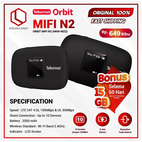 Jual Telkomsel Orbit Mifi HKM M22 N2 Portable Modem Wifi 4G High Speed