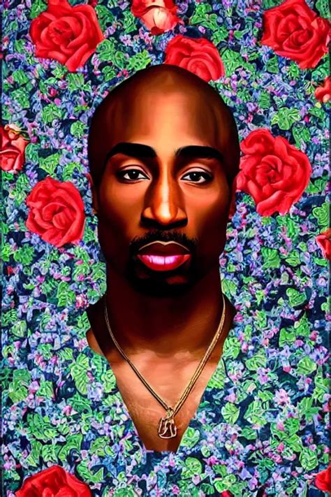 Tupac Portrait By Kehinde Wiley Roses Oil Paint Stable Diffusion