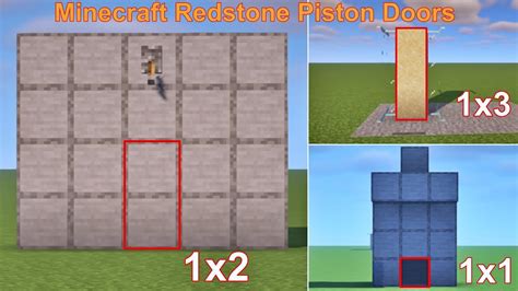 Minecraft 3 Simple Redstone Piston Door Builds And Ideas 1x1 1x2 And 1x3 Doors Redstone