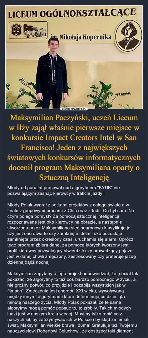 Maksymilian Paczy Ski Ucze Liceum W I Y Zaj W A Nie Pierwsze