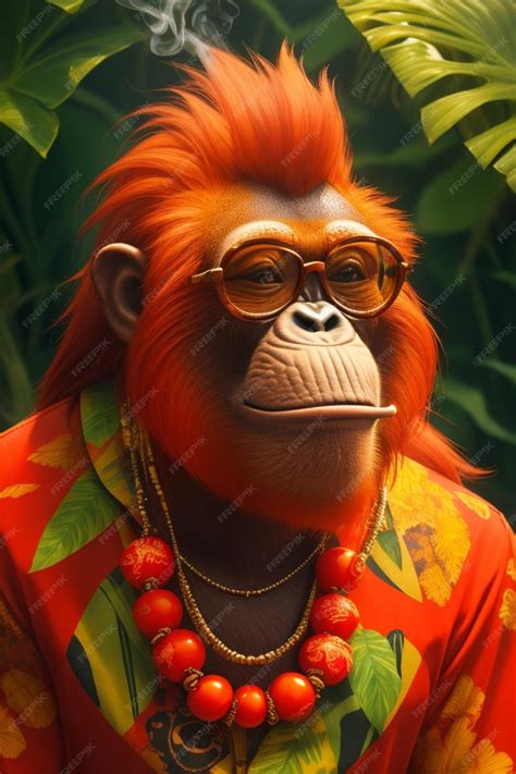 Premium AI Image | Orangutan King Male Primate in Sunglasses