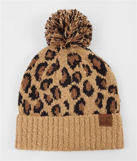 C C® Leopard Pom Beanie Womens Hats In Latte Buckle Pom Beanie