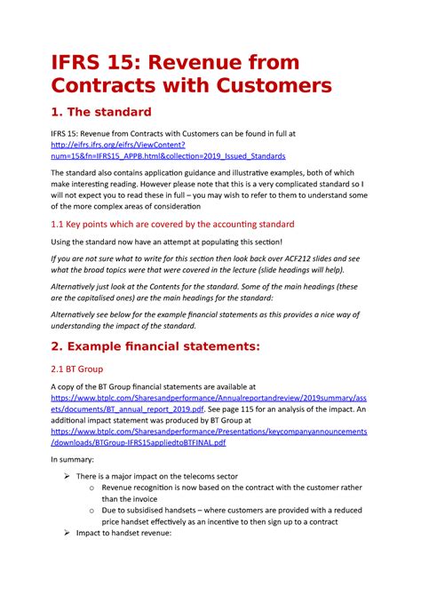 Ifrs 15 Summary Document Ifrs 15 Revenue From Contracts With