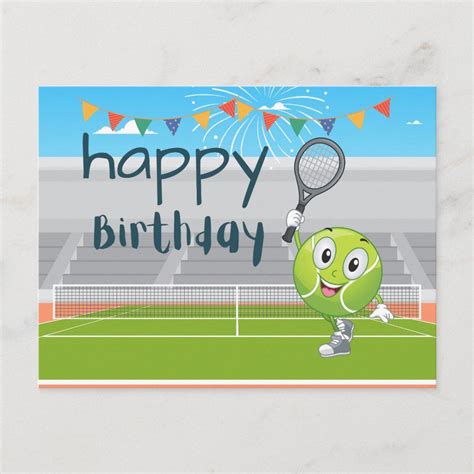 Tennis Birthday Card With Racket And Ball On Green Zazzle Tennis