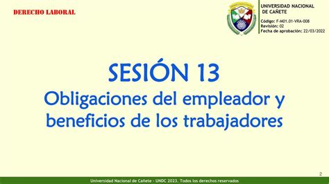 S 13 OBLIGACIONES DEL EMPLEADOR Y BENEFICIOS DE LOS TRABAJADORES