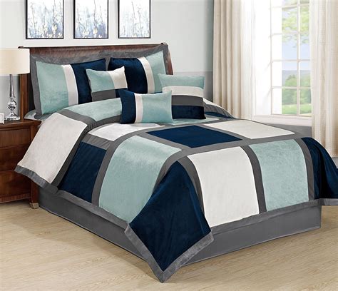 Unique Home 7 Piece Brandy Big Square Clearence Patchwork Comforter Set