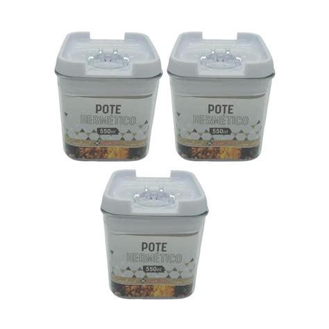 Kit 3 Potes Hermetico Acrilico Super Vedação 550ml UNIVENDAS Pote