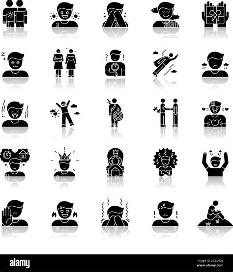 Human Feelings Drop Shadow Black Glyph Icons Set Positive And Negative