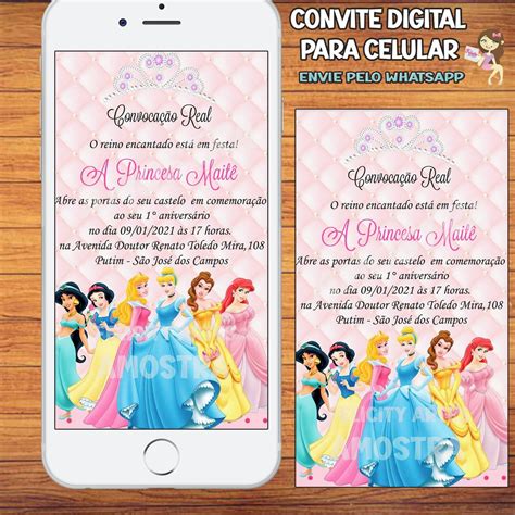 Convite Digital Princesas Disney Elo Produtos Especiais