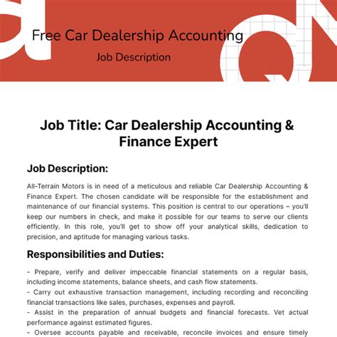 Free Car Dealership Accounting Job Description Template Edit Online