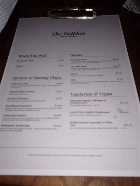 Menu At The Dolphin Pub And Bar Eastbourne