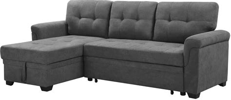 Lucca Gray Fabric Reversible Sectional Sleeper Sofa Chaise With Storage