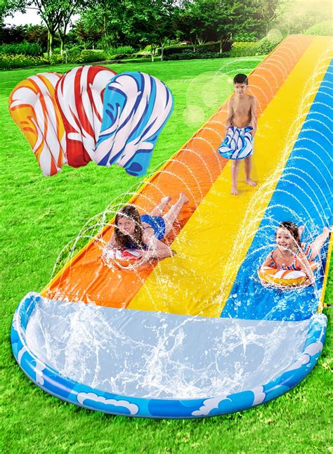 Syncfun 22 5ft Triple Water Slide And 3 Inflatable Boards Backyard