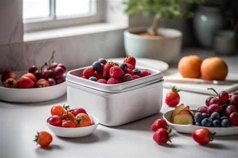 Un Plato De Frutas Se Sienta En Una Mesa Al Lado De Un Plato De Frutas