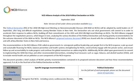 Ncd Alliance Analysis Of The 2018 Political Declaration On Ncds Ncd