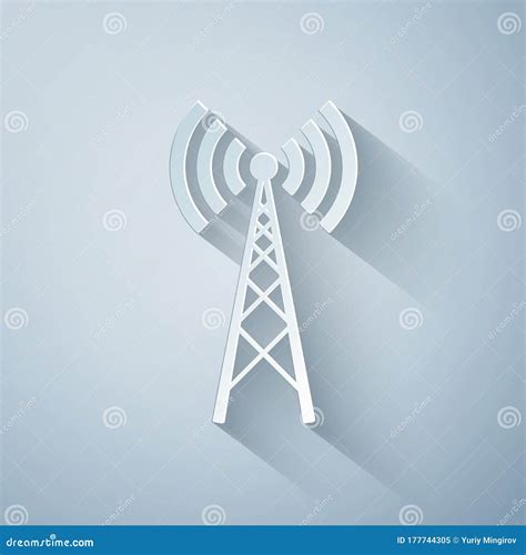 Paper Cut Antenna Icon Isolated On Grey Background Radio Antenna