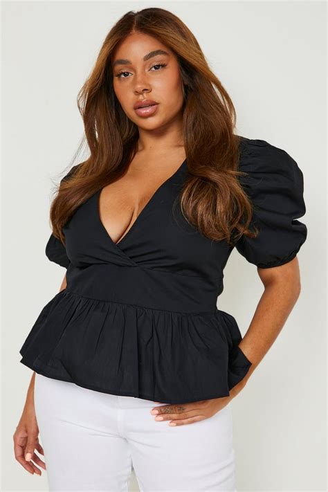 Plus Cotton Poplin Puff Sleeve Smock Top Boohoo