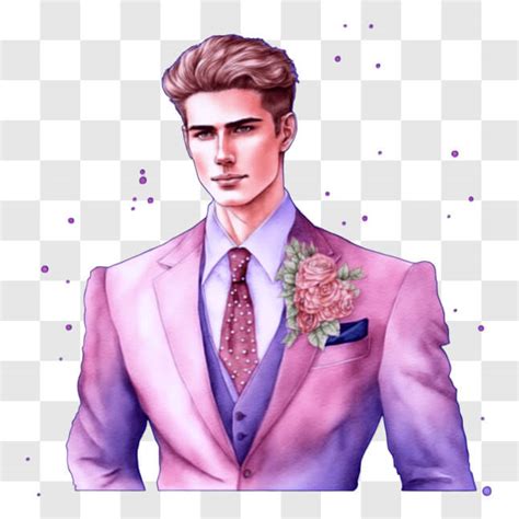 Descarga Hombre Elegante En Traje Rosa Y Corbata Con Flores Moradas