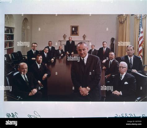 President Lyndon B Johnson And His Cabinet At The White House Stock