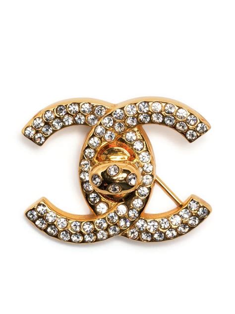 CHANEL Pre Owned 1997 CC Turn Lock Rhinestone Embellished Brooch Farfetch