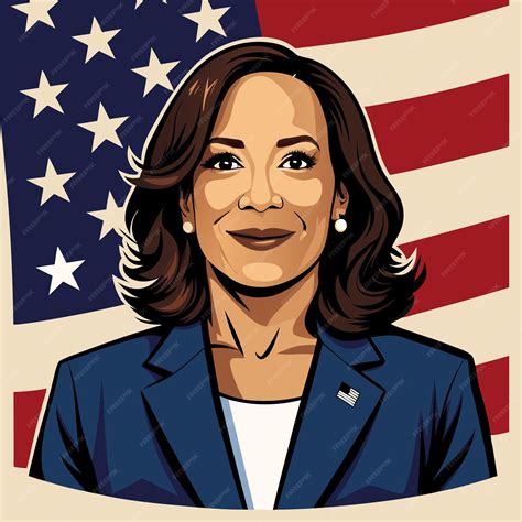 Premium Vector Kamala Harris Smile Vactor Portrait With Usa Flag