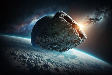 Ilustración De Peligro De Asteroide Gigante Asteroide En El Espacio Que Se Acerca A La Tierra