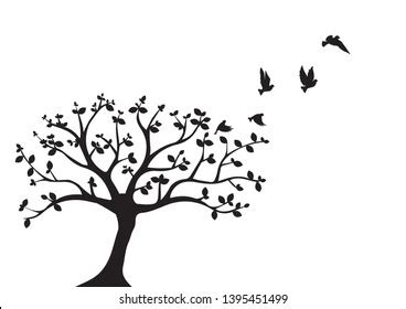 Birds Flying From Tree Silhouette