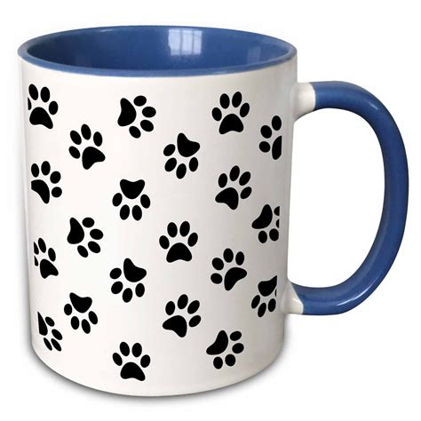 Paw print pattern - black pawprints on white - cute cartoon animal eg dog or cat footprints 15oz ...