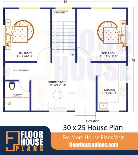 30x25 House Plan 30 25 House Plan 2bhk 750 Sq Ft House Plan 58 Off