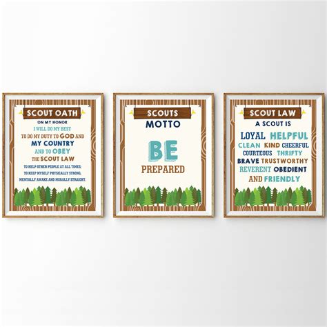 Boy Scout Oath, Motto and Law Poster Set | Home or Hall Boy Scout Post ...