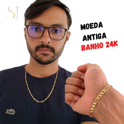 corrente masculina de moeda antiga banhada a ouro não suja Shopee