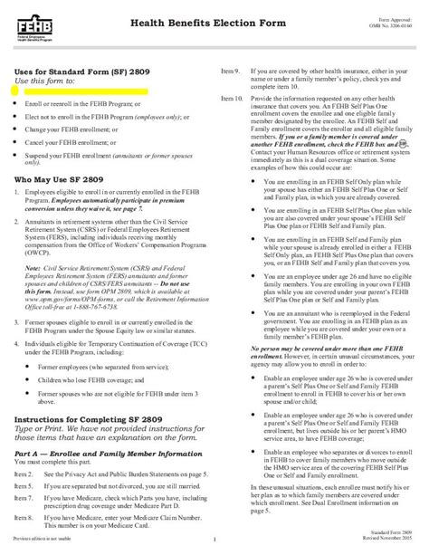 Federal Employee Health Benefits Election Form Fehb Flow Template For