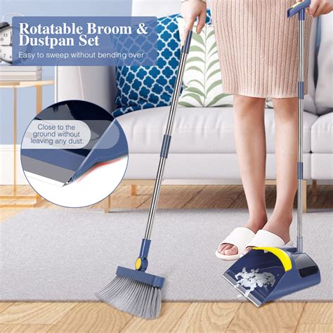 Masthome Broom and Dustpan Set with Long Handle 180Â Rotating Broom