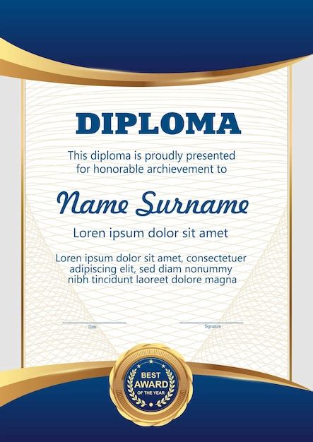 Plantilla De Vector De Certificado De Color Azul Y Dorado Vector Premium